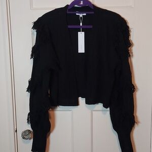 525 America Black Fringe Cardigan